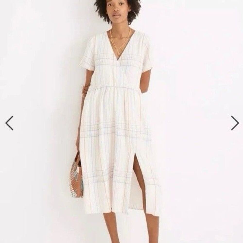 Madewell Clara linen blend midi dress in plaid pastel XXS